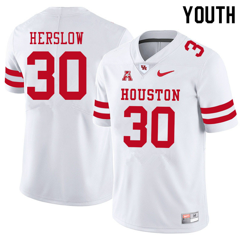 Youth #30 Jake Herslow Houston Cougars College Football Jerseys Sale-White - Click Image to Close